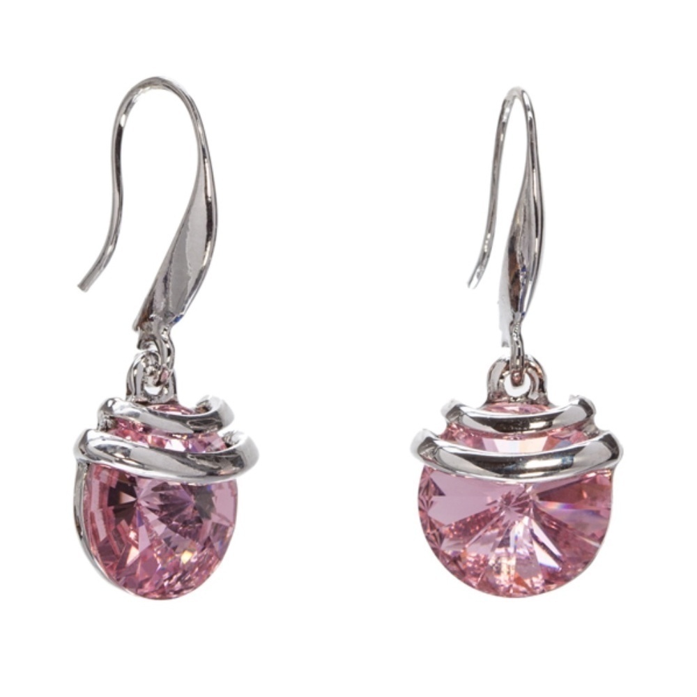 Silvertone Rhodium-Plated Light Rose Spring Drop Earrings with Swarovski Crystal